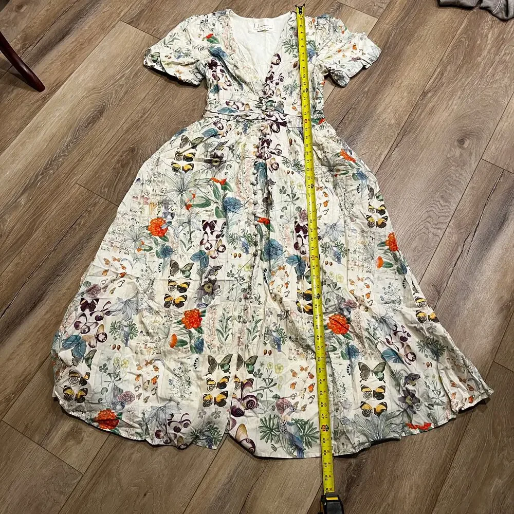 ANTHROPOLOGIE Women's The Katerina V-Neck Button-Front Dress Size M In Neutral - Picture 6 of 11